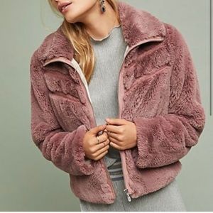 Anthropologie Chevron Faux Fur Coat, Size S